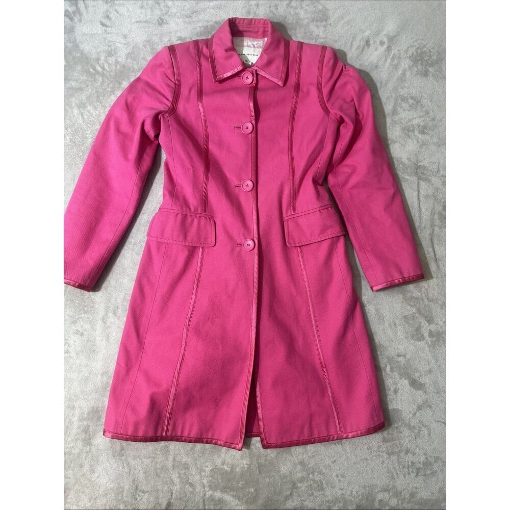 Banana Republic Pink Longline Trench Coat XS Vintage Buttons Jacket Satin Trim - Picture 6 of 15